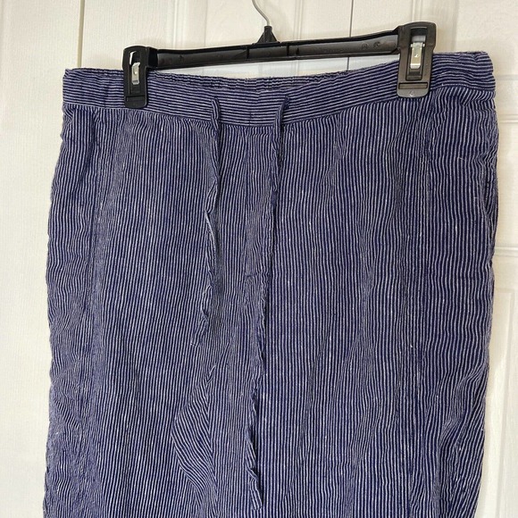 Coldwater Creek Women’s Striped Linen Pants Petite Medium Blue Drawstring Pocket - Picture 2 of 10
